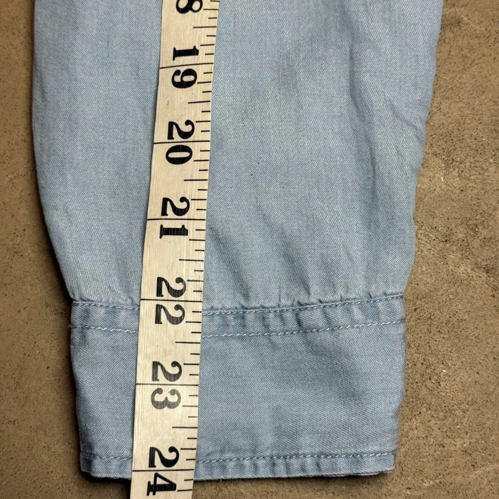 Denim Light Blue Tie Front Shirt Hem & Thread Button Down Long Sleeve Medium - Picture 6 of 8